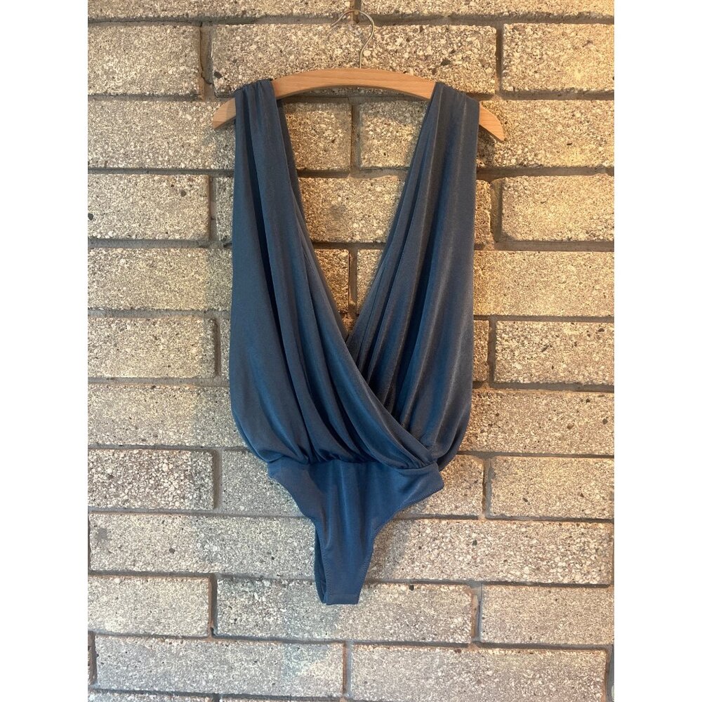 Plunging Blue Wrap Bodysuit By Intimately Free People  Small Size  Soft Stretchy